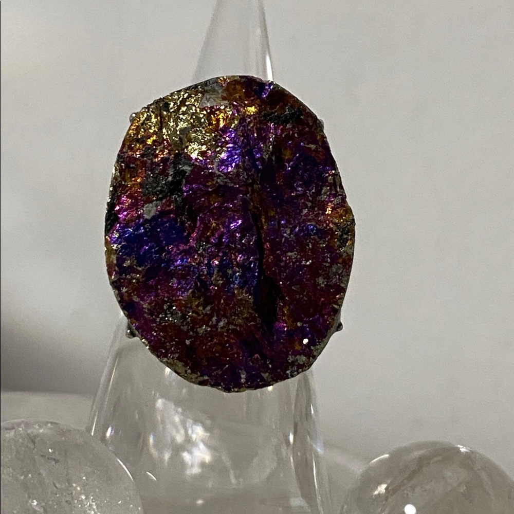Iridescent Chalcopyrite Peacock Ore Statement Ring - Picture 7 of 9